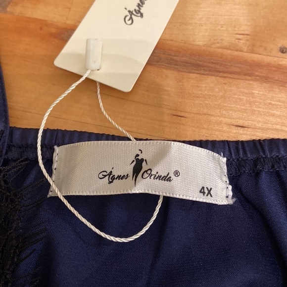 Agnes orinda navy camisole black lace trim new 4x - Picture 6 of 6